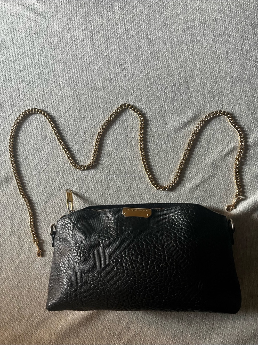 Burberry Black Textured Leather Crossbody with Gold Chain Strap